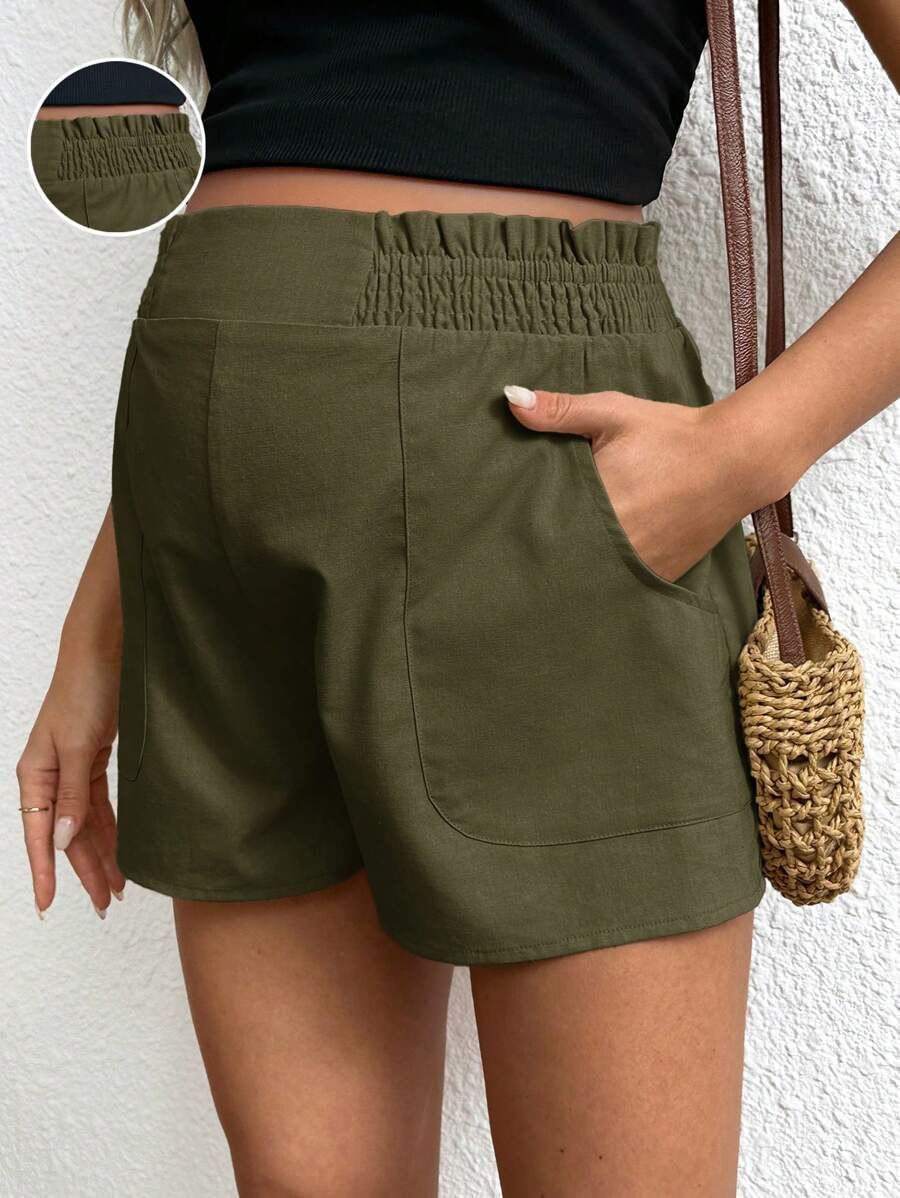 SHEIN Pregnant Women High Waist Solid Color Casual Shorts
