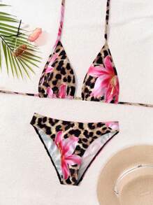 SHEIN Swim 2pcs/Set Zebra Print V-Neck Bikini Swimsuit For Summer Beach Vacation - Multicolor - View 7