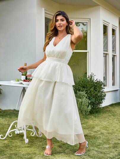 KURAYIA Vestido largo con escote en V elegante para mujer de talla grande para fiestas