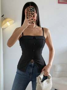 Rafferiza Áo hai dây đính ngọc trai quyến rũ hình chữ S thời trang đa năng, gợi cảm và thanh lịch dành cho phụ nữ, mùa xuân/hè - màu đen - Xem 4