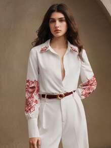 Anewsta 女士百搭刺绣镂空设计衬衫，适合办公室和城市通勤，春秋季节穿着