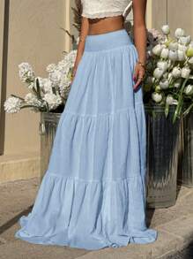 MainGRL Women's Solid Color Minimalist A-Line Skirt, Suitable For Summer,Bohemia