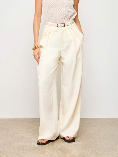 AiiRZ 高腰阔腿阔腿裤配腰带优雅办公室工作裤四季飘逸正装裤专业商务装