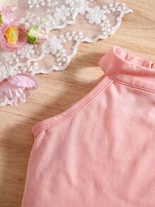 SHEIN Glamorique Kids 2 件套年轻女孩春秋时尚休闲度假无袖上衣和花卉网状短裙套装 - 粉色 - 查看 3