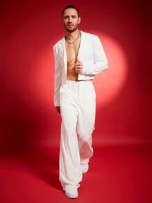 FeverCity Men's Mesh Sequins Embroidery Patchwork Suit Set - White - View 3