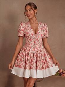 SHEIN Unity Women's Elegant A-Line Swing Short Sleeve Dress, Suitable For Summer, Beach, Festival, Holiday - Multicolor - View 4