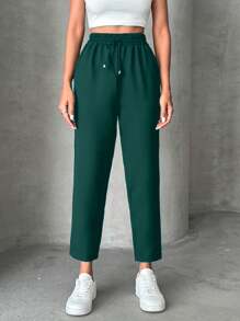 EURMUSE Petite Pants With Drawstring, Slanted Pockets - Green - View 5