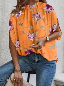 INAWLY Solva 女士花卉印花蝙蝠袖宽松套头衫，适合度假