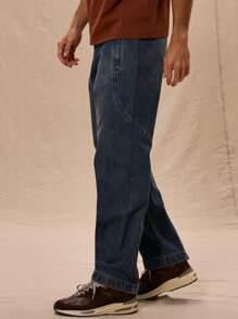 Musero 带超大拉链口袋的直筒洗水牛仔裤 - 藍色 - 查看 3