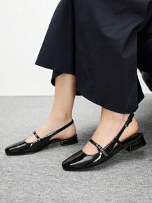CUCCOO BIZCHIC 女士时尚闪亮漆皮玛丽珍平底鞋，方头，适合通勤、约会、派对、度假、上学，黑色 - 黑色 - 查看 4