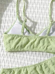 SHEIN Teengirl Light Green Jacquard Camisole Bikini Sweet Beach Resort Outfit - Green - View 4