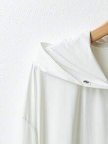 SHEIN Essnce Plus Size White Women's Summer Sun Protection Top,Solid Color Half Placket Button Long Sleeve Hooded Shirt For Beach,Autumn,Casual,Vacation - White - View 5
