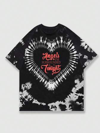 Street Life T-shirt à manches courtes pour hommes avec imprimé tie-dye en forme de cœur style Y2K, convient pour un usage quotidien, printemps/été