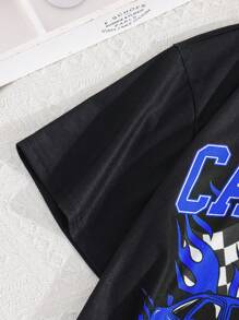 2pcs/Set Kids Tween Boys Casual Street Fashion Letter Print Pattern Round Neck Loose T-Shirt And Plaid Printed Shorts Knit Set, Suitable For School, Garden, Beach, Birthday, Spring, Summer, Autumn, Winter Seasons - Royal Blue - View 4