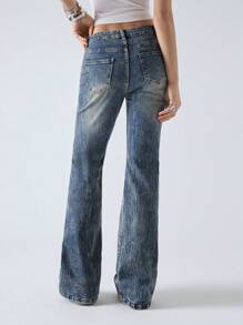LYSMO Pantaloni denim pentru femei de vară, stil blugi evazați - Albastru - Vizualizare 2