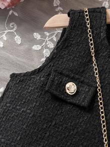 Elladie kids 女童休闲褶边无袖连衣裙，夏季 - 黑色 - 查看 4