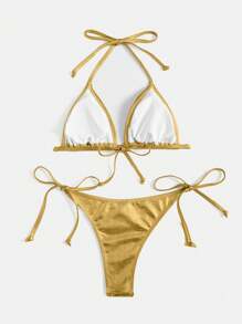 Swim EVENT 女士 2 件套泳衣套装，露背比基尼上衣和三角泳裤，夏季时尚