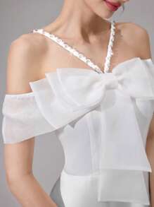 Modelyn Elegant Women's White Midi Dress With Bow Detail And Spaghetti Straps - White - View 7