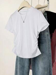 SHEIN Explorewe 3 件套青少年女孩休闲百搭套装，带收腰短袖 T 恤 - 彩色 - 查看 8