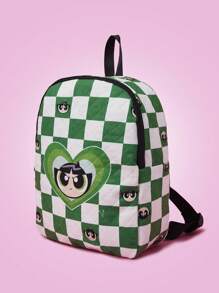 THE POWERPUFF GIRLS X SHEIN Fashionable Cute Checkered Buttercup Pattern Backpack, School Backpack - Multicolor - View 2