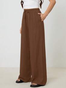 SHEIN Tall 女式双面腰带休闲裤 - 棕色 - 查看 4