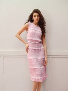 MOTF PREMIUM TIERED LAYER BELTED DRESS - Pink - View 5