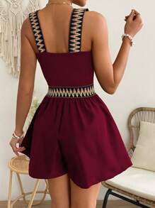 Breezaya Vacation Casual Webbing Splice Romper - Burgundy - View 2