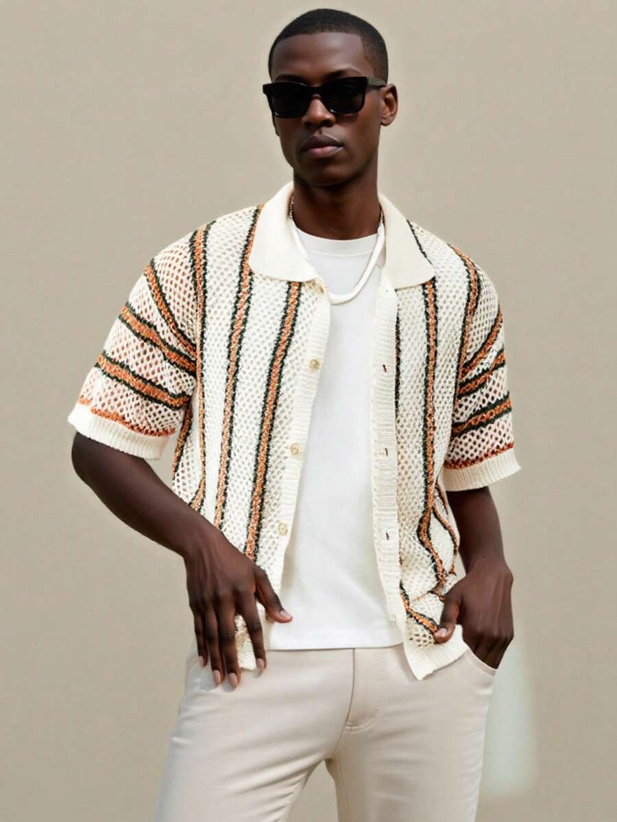 Manfinity CasualKnits 男士简约针织毛衣，休闲日常穿着 - 彩色 - 查看 1