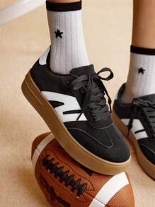 CUCCOO EASI Black Chunky Sneakers 2024 New Fashion Sport Casual Shoes, Thick Sole Women Trainers Back To School