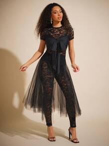Vixey Sheer Lace Legging With Tulle Skirt, Festival, Spring, Summer For Women, Easter, Festival For Women - Black - View 4