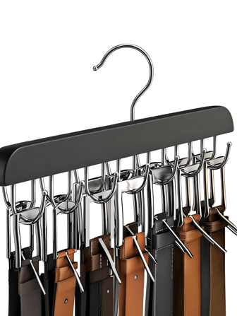 Closet Organizer For Belts/Ties With 1-14 Hooks, Wood Rack With 14 Hooks For Hanging Belts, Wall-Mounted Hanger - Tie Rack - Organizer - Belt Rack