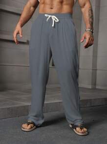 Manfinity RSRT Men's Elastic Waist Linen White Pants - Grey - View 2