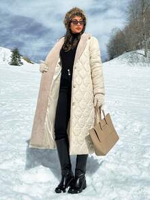 EURMUSE Cappotto invernale da donna di colore unito con morbido tocco e dettagli con cintura, abbigliamento da lavoro invernale per donna, abbigliamento bianco per donna, abbigliamento invernale per donna, abbigliamento da donna, cappotto invernale lungo per donna, cappotti invernali da donna, cappotto lungo, cappotto invernale trapuntato - Bianco - Visualizzare 5