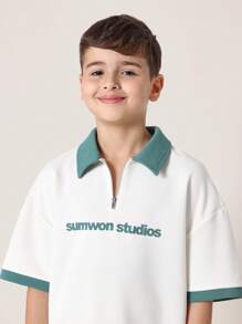 Sumwon Studios Youth Quarter Zip Polo Top Casual Street Style Athletic Sports Training Everyday Wear Spring Summer Fashion Urban Streetwear - White - View 4