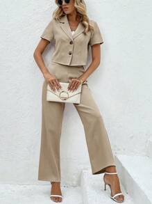 SHEIN Clasi Summer Casual & Professional Short Sleeve Jacket And Pants Suit Set