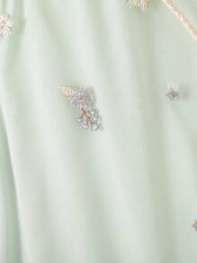1 Set Girls Chinese Style Embroidered Mesh Hanfu + Handmade Flower Woven Shoulder Bag, Summer Button-Less Sleeveless Chinese Cheongsam Dress,Children's 1st Birthday Outfit - Green - View 5