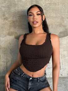 SHEIN SXY Sexy Ruffle Asymmetrical Square Neck Cropped Women Tank Top,Y2k,Club Women Sexy,Summer Tops,Going Out ,Concert Women,Rave, Festival,Streetwear For Women,Gyaru,Brown