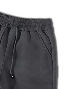 Manfinity Homme 2pcs/Set Men Letter Print Hoodie And Drawstring Sweatpants Set - Dark Grey - View 4