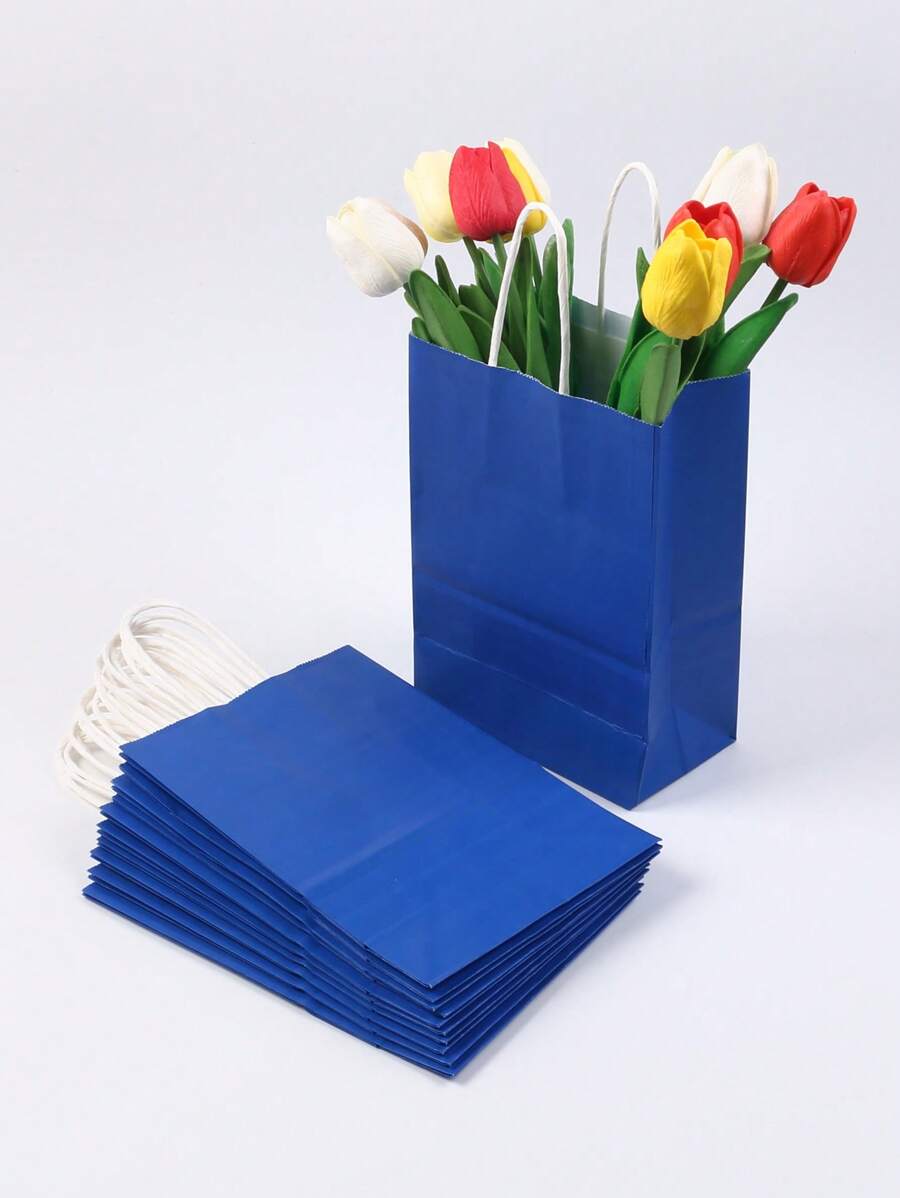 5pcs/10pcs 中号（16x22x8cm）可重复使用海军蓝牛皮纸袋、生日派对礼品袋、袋子、婚礼派对礼品袋、朋友礼品袋 - 藏蓝色 - 查看 1