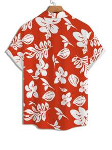 Manfinity RSRT Plus Size Men's Vacation Plant Printed Short Sleeve Single-Breasted Shirt