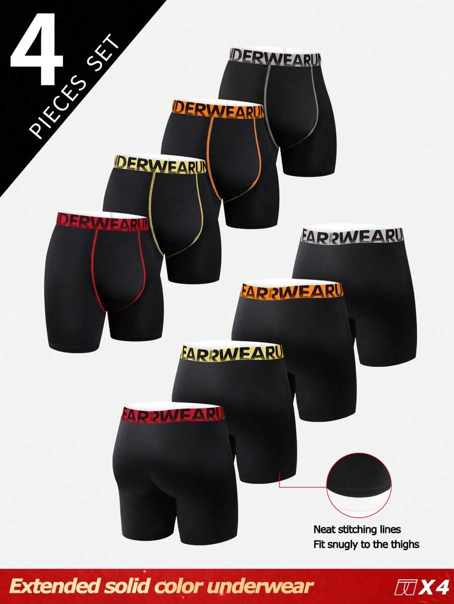 4 piezas de calzoncillos bóxer cómodos y transpirables con estampado de letras para hombres - Multicolor - Ver 1