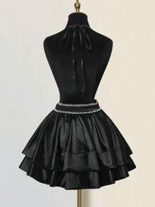 SHEIN ICON Spring Summer Outfits For Women  Concert Outfit Women Backless Wedding Guest Dress Women Deep V Neck Rhinestone Decor Ruffle Hem Mini Skater Dress - Black - View 3