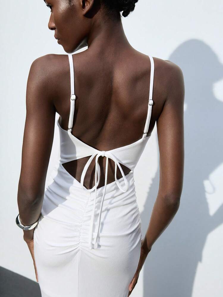 SHEIN Maija 2025 Summer New Multi-Wear Minimalist High-End Bowknot Strap Back Hollow Design Music Festival Beach Resort Casual Daily Romantic Urban Vacation Suitable For Outing Party Wedding Guest Old Money Style Graduate Season Women Dress