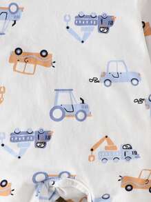 2 件套新生男婴汽车卡通全身印花趣味长袖连脚连体衣 + 围兜套装，适合所有季节婴儿服装套装新生儿套装男孩柔软婴儿服装新生男婴服装婴儿服装套装男女通用婴儿服装新生儿男女通用服装新生儿婴儿服装男女通用纯棉夏装夏季睡衣假日旅行休闲夏装纯棉婴儿服装新生儿婴儿服装男童 - 藍白色 - 查看 4