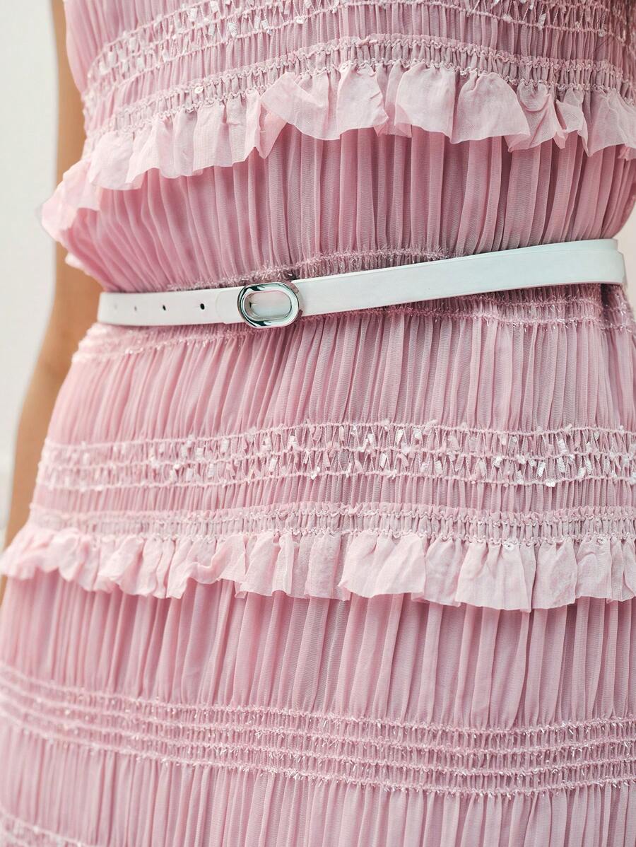 MOTF PREMIUM TIERED LAYER BELTED DRESS - Pink - View 2