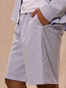 Musero 弹性腰带“M”刺绣及膝短裤 - 淺藍色 - 查看 5