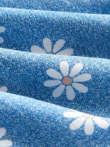 SHEIN Young Girls' Summer Daisy Print Print Ruffled Hem Bowknot Strap Dress,Versatile For Outing, Home, Holiday - Multicolor - View 10