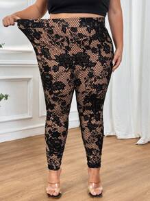 SHEIN CURVE+ Leggings in taglie comode per donne con stampe floreali in vita alta ed elastica, modelli curvy, ideali per le vacanze (Hoho)