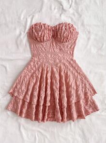 Soleia Plus Size Women Romantic Pink Ruffled Asymmetric Hem Halter Mini Dress, Suitable For Christmas Party, Dating