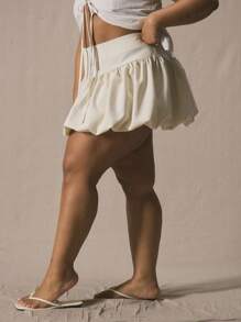 MUSERA Plus Waistband Puff Ball Mini Skirt, Holiday, Elegant Summer Vacation Holiday Festival - White - View 3